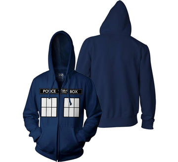 Ripple Junction Doctor WhoMens Full Zip-Up Hooded Sweatshirt Tardis Police Public Call Box Officially Licensed
