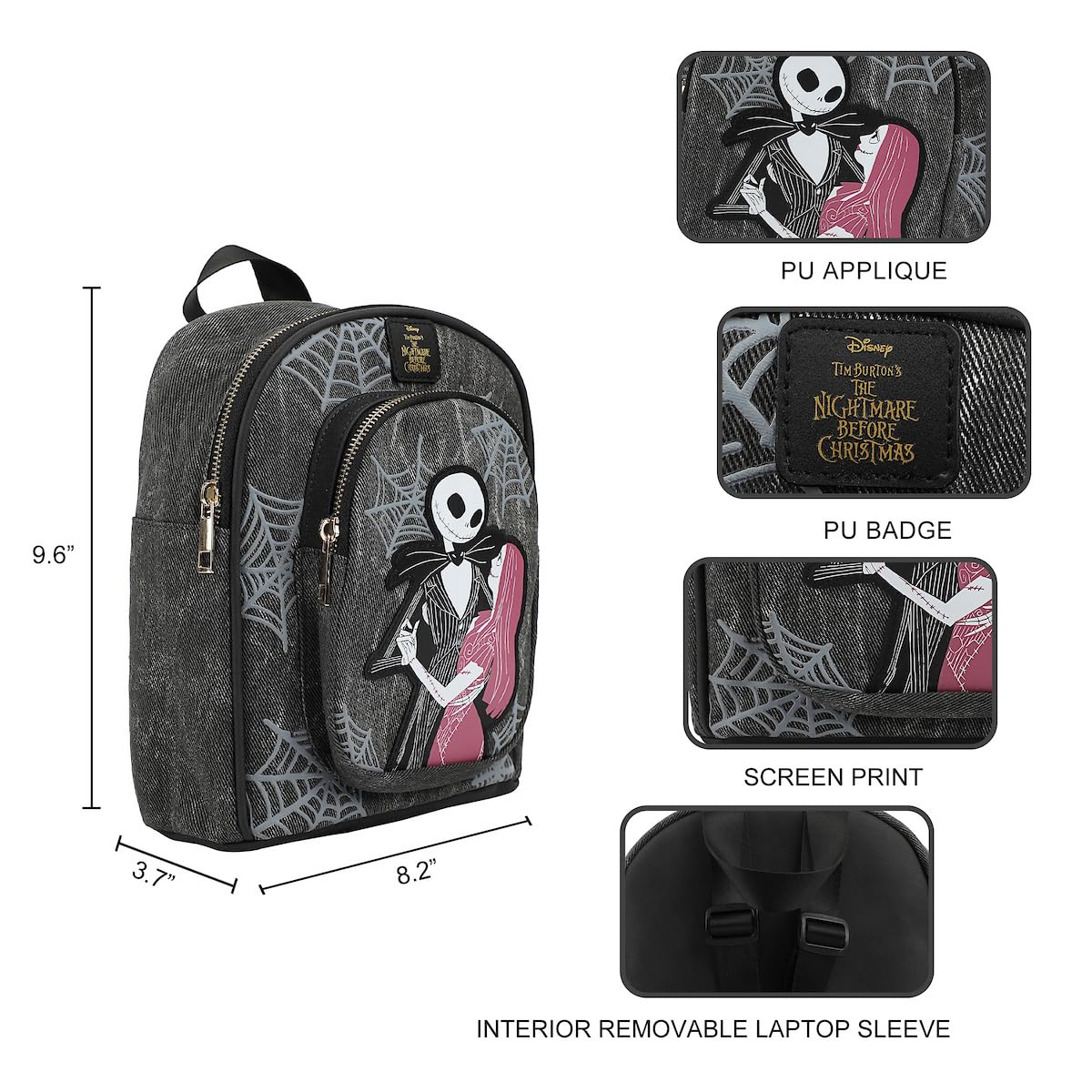 Bioworld Nightmare Before Christmas Jack & Sally 9.6" Gray Mini Backpack