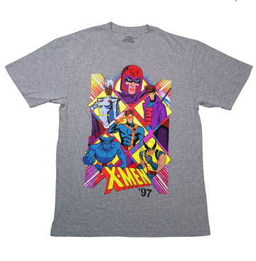 X-Men '97 Mens T-Shirt - Cast Of Heroes In Yellow Diamond Shaped Frame