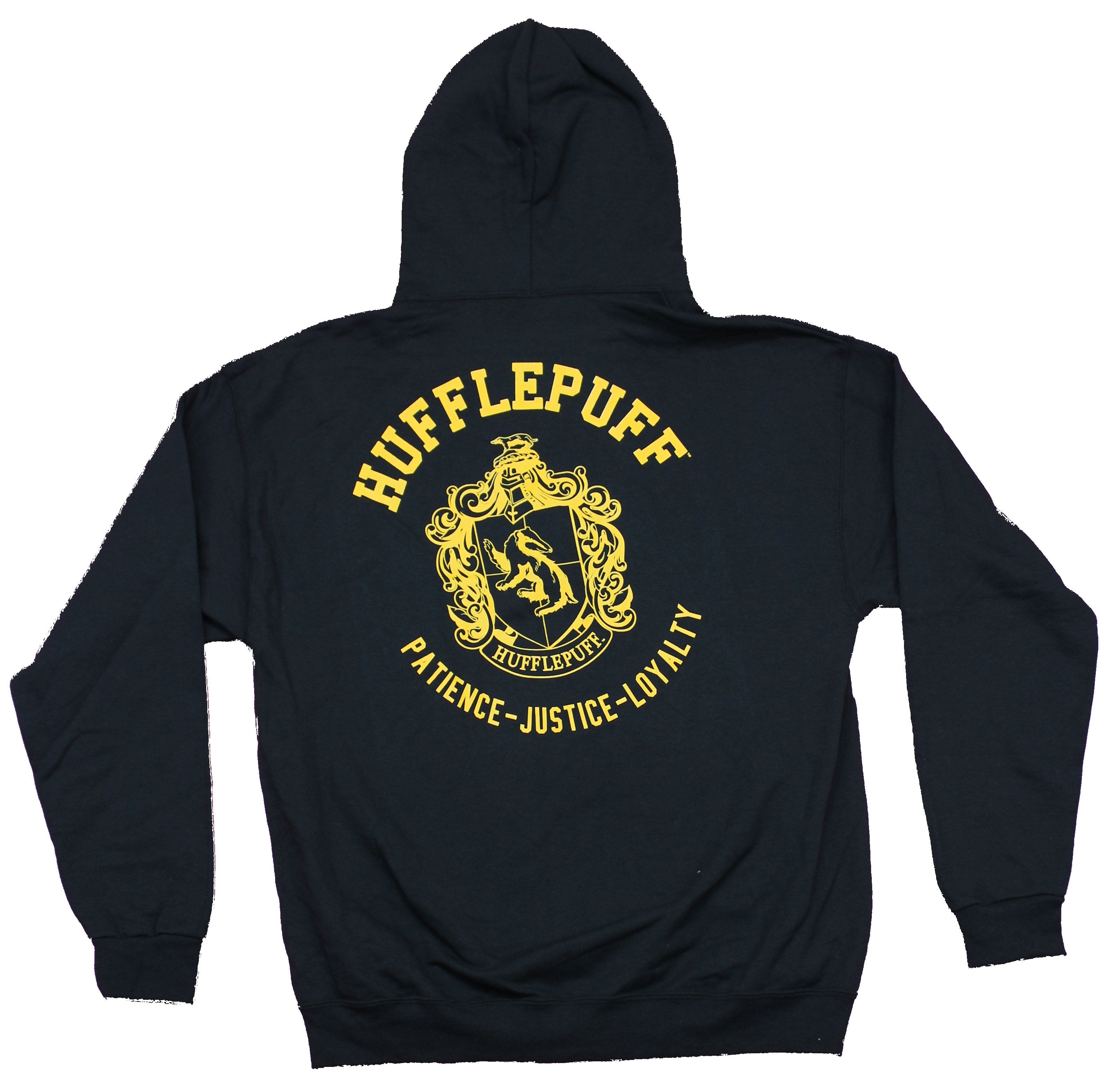 Harry Potter Mens Pullover Hoodie - Hufflepuff Lapel Large Crest Back