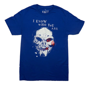 Saw Mens T-Shirt - Jigsaw Killer Below I Know Who You Are