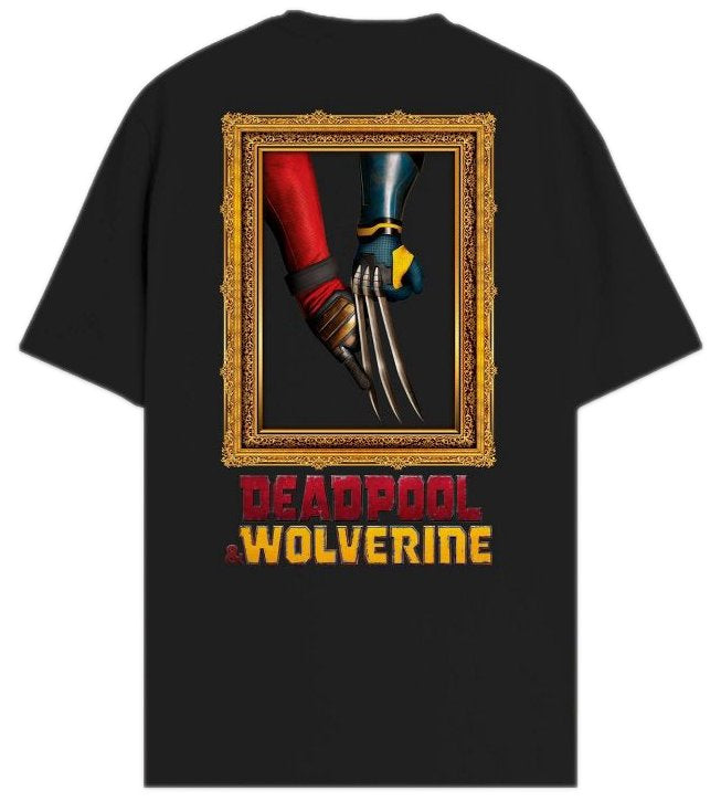 Deadpool & Wolverine Mens T-Shirt - Bubs Locket Lapel Framed Hands Back Image