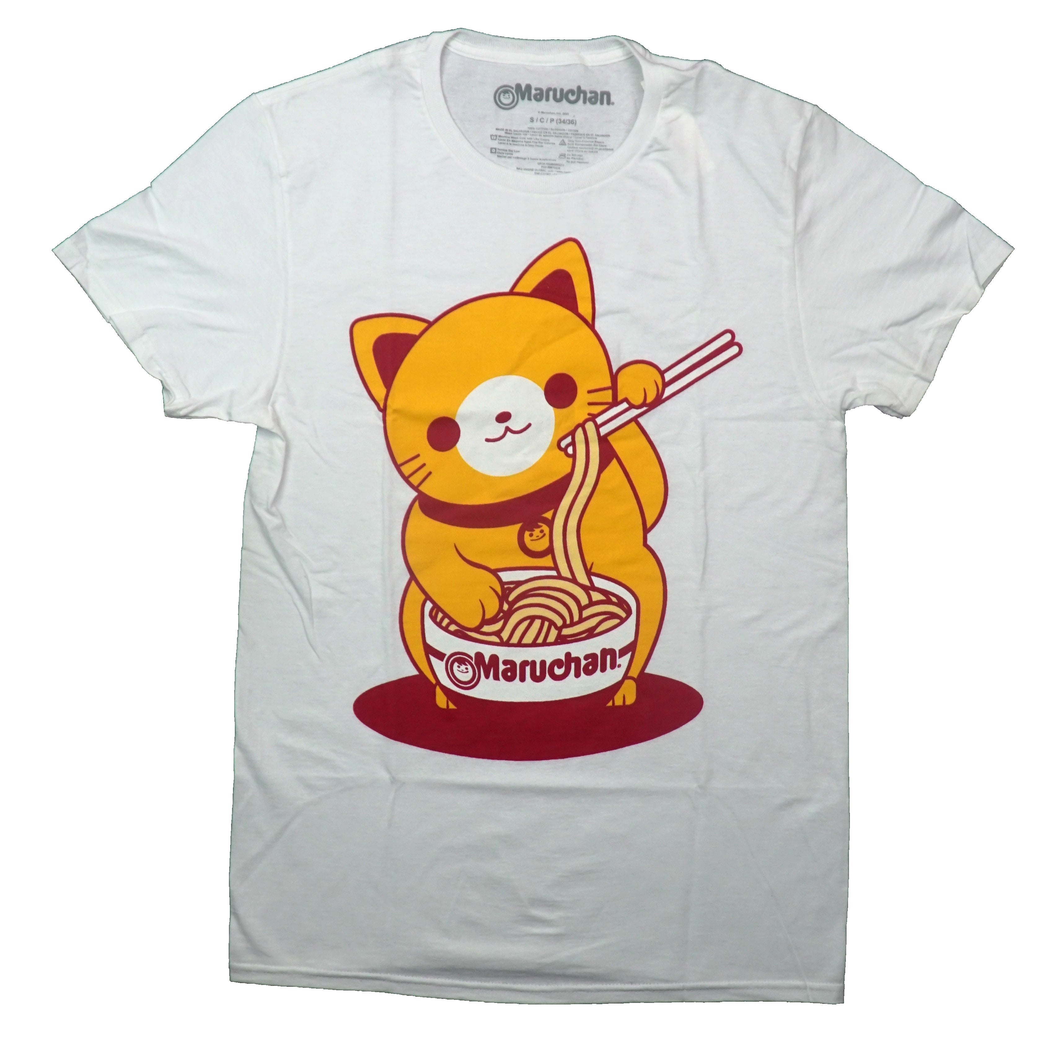 Maruchan Mens T-Shirt - Cat Eating Maruchan Noodles Out of Bowl