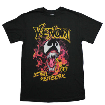 Venom Mens T-Shirt - Screaming Face Fiery Background Lethal Protector