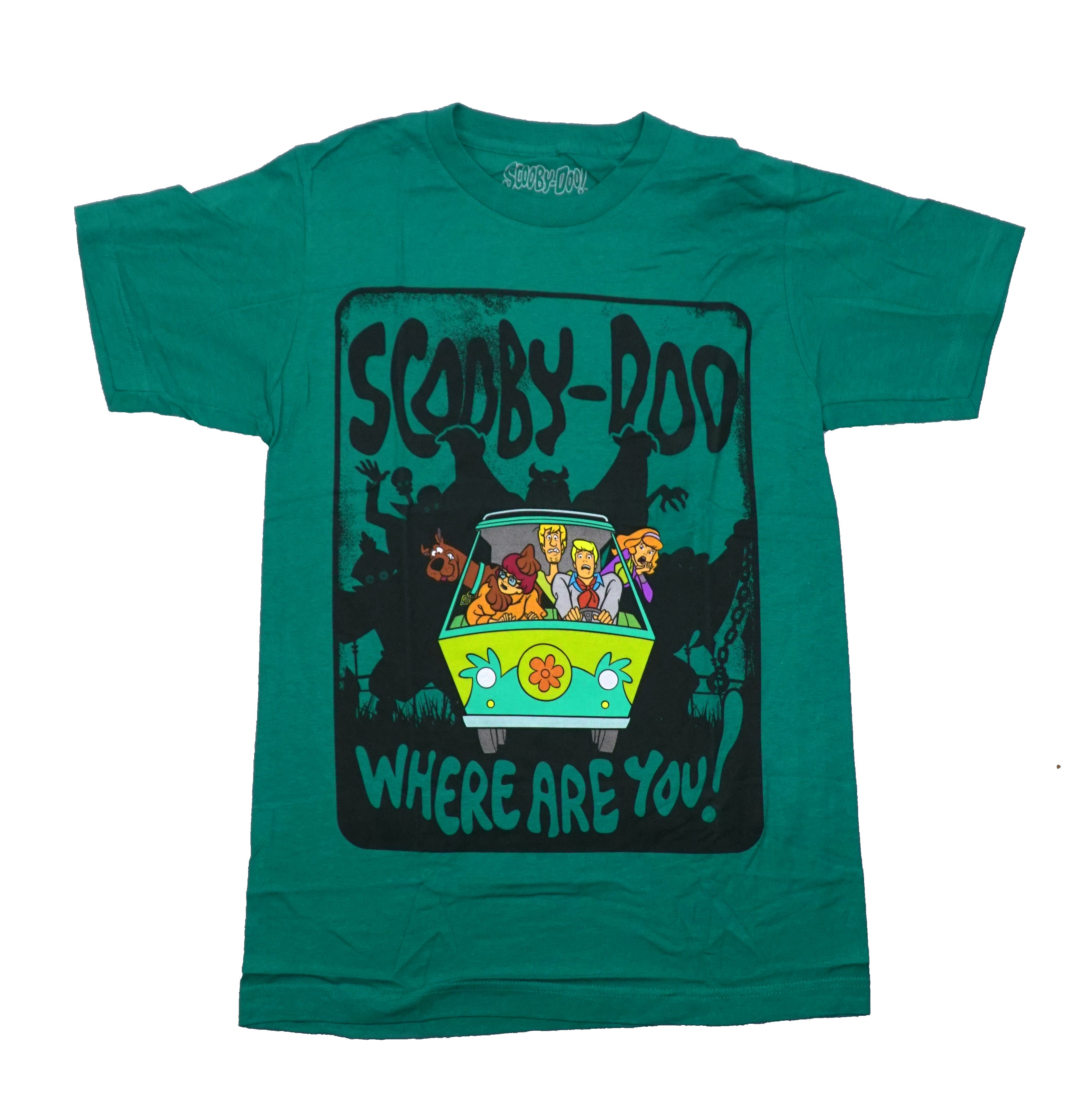 Scooby-Doo Mens T-Shirt - Mystery Machine Ghost Silhouettes Where are You?