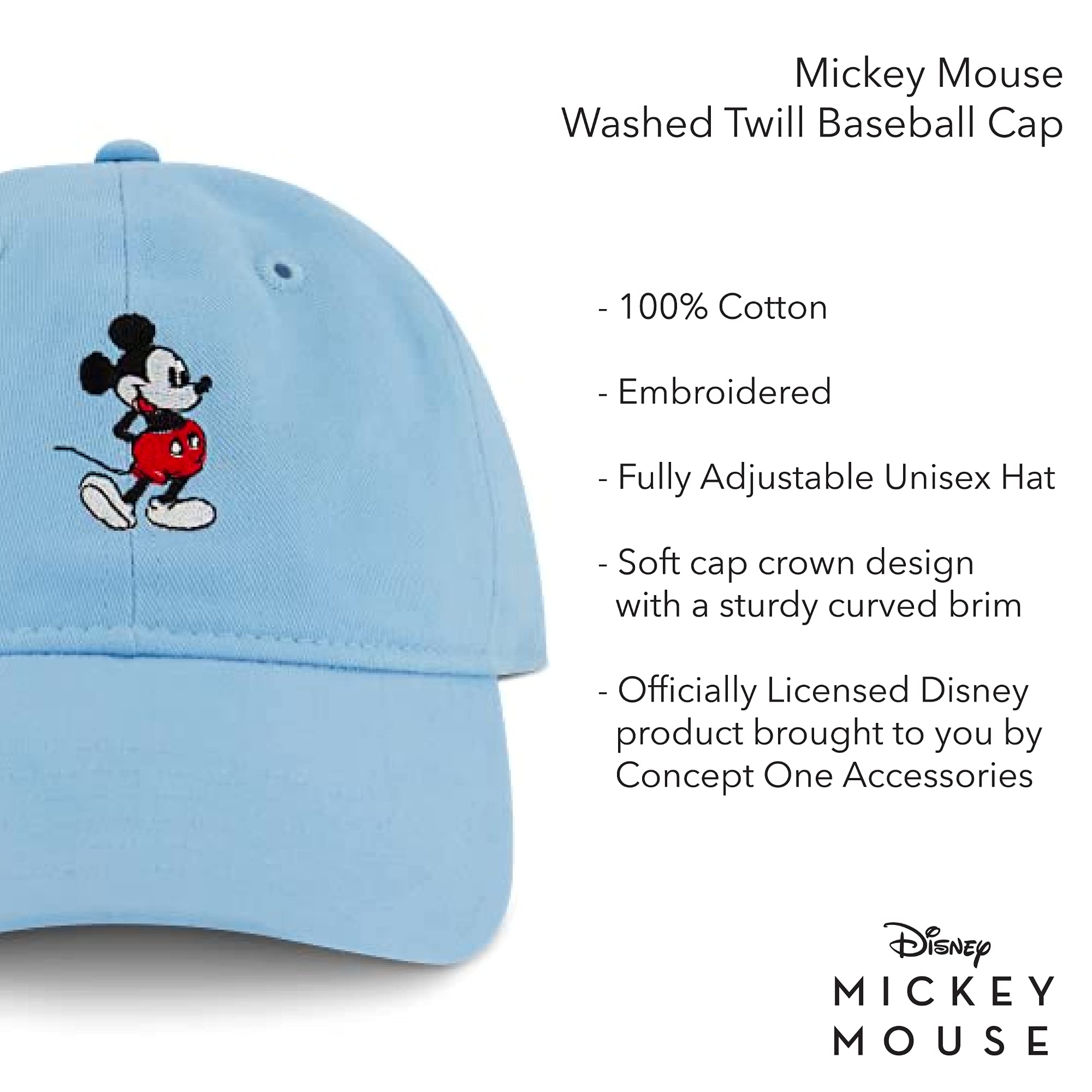 Disney Mickey Mouse Baseball Hat, Washed Twill Cotton Adjustable Dad Cap