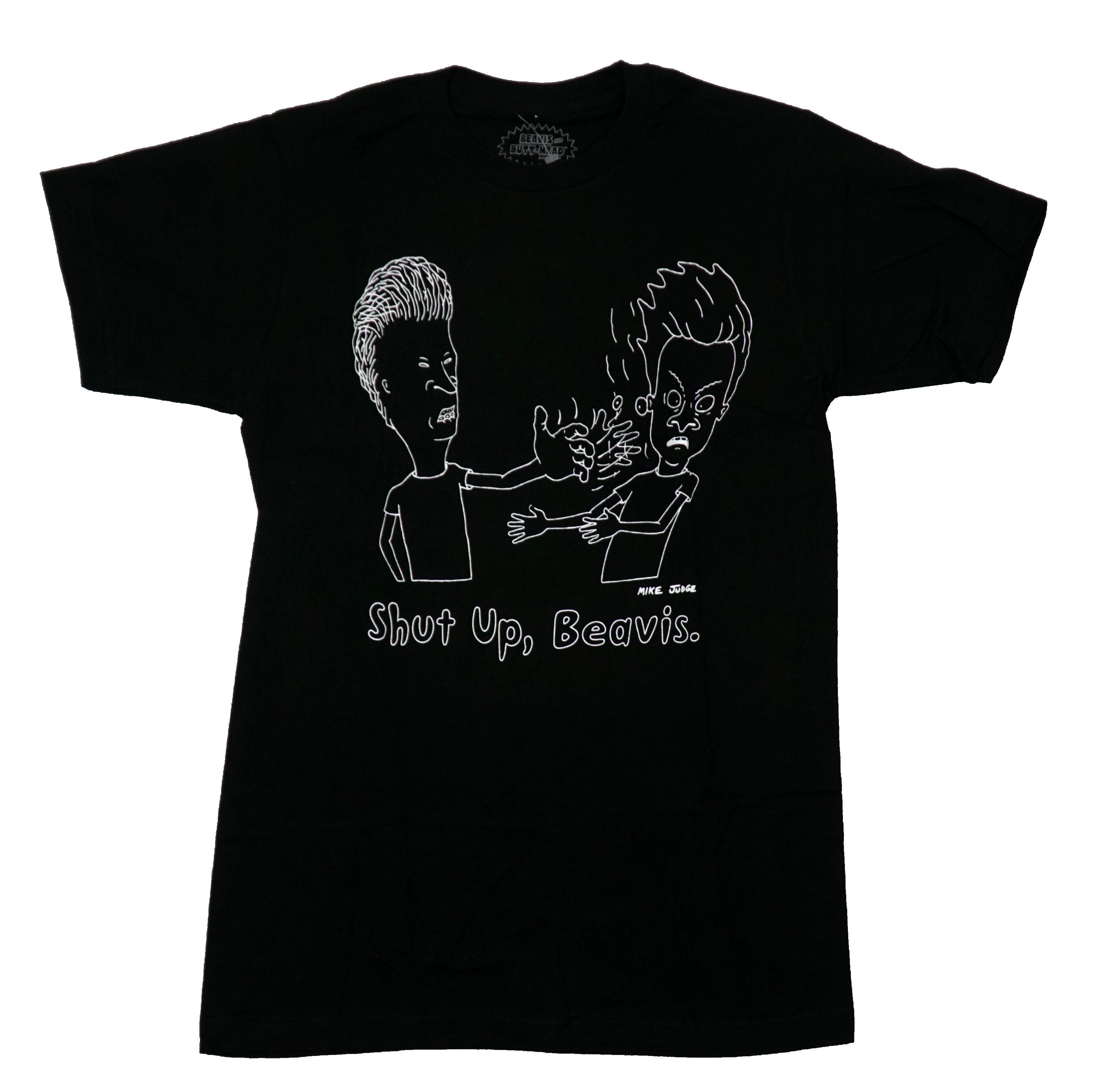 Beavis and Butthead Mens T-Shirt - White Outline "Shut up Beavis."
