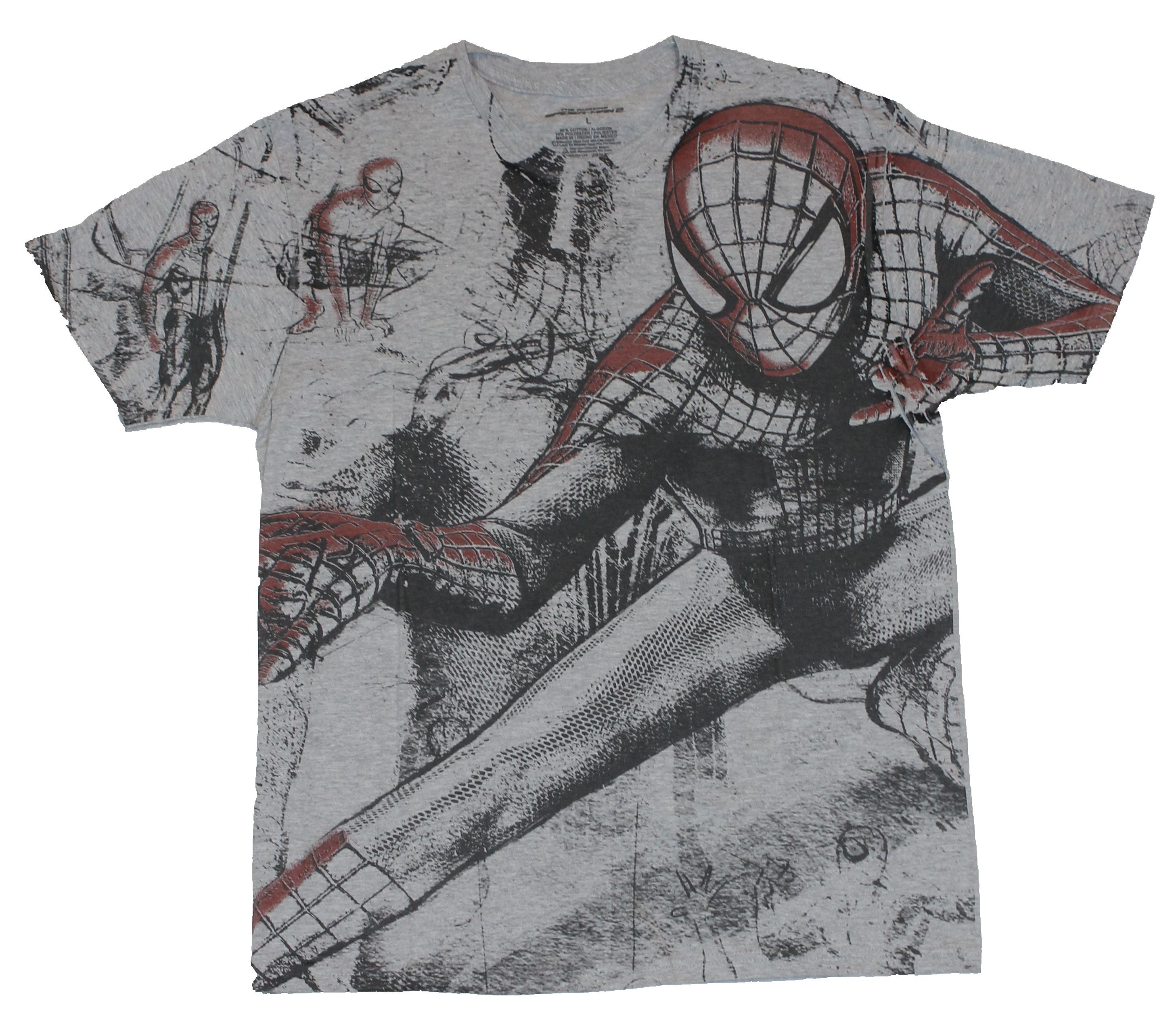 Spider-Man (Marvel Comics) Mens T-Shirt - Sketchy Giant All Over Web Slinging