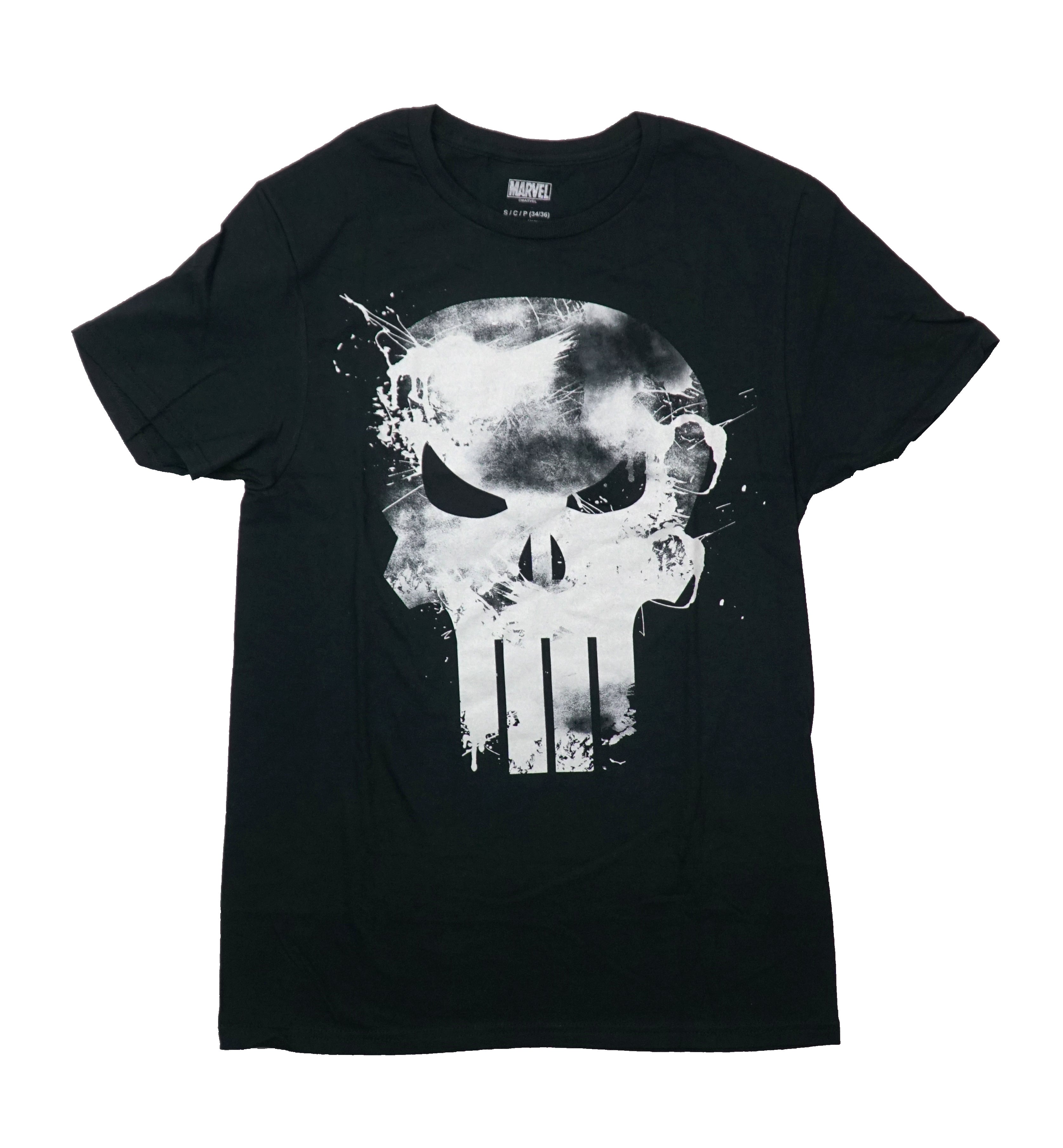 Punisher Mens T-Shirt - Marvel Classic Painted White Logo