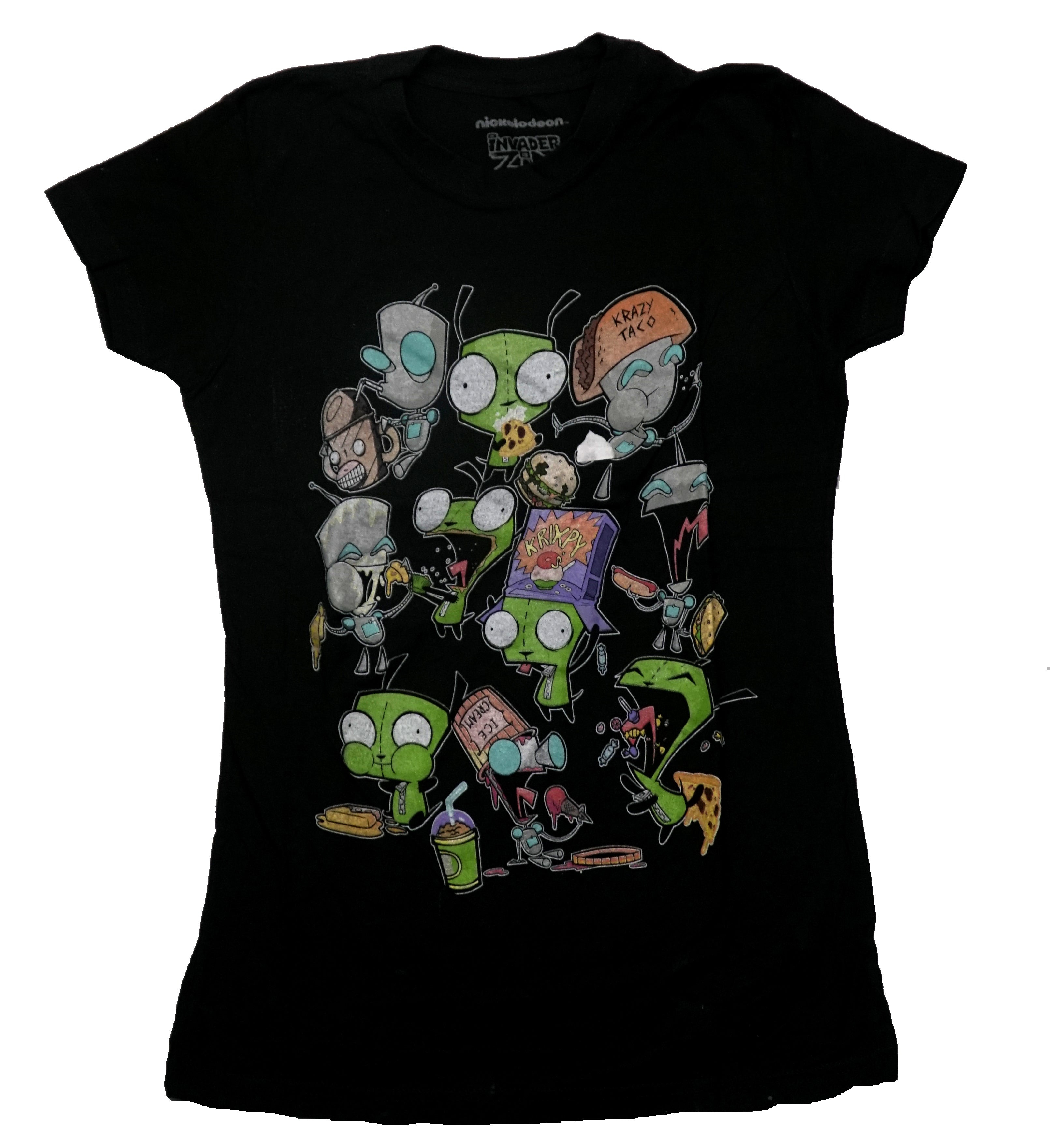 Invader Zim Girls Juniors T-Shirt - Collage of Characters Eating Food