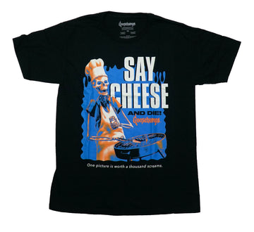 Goosebumps Mens T-Shirt - Skeleton Grilling Say Cheese and Die!
