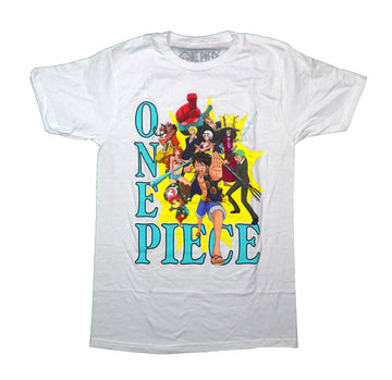 One Piece  Mens T-Shirt - Cast Over Sunny Background Luffy Power on Name