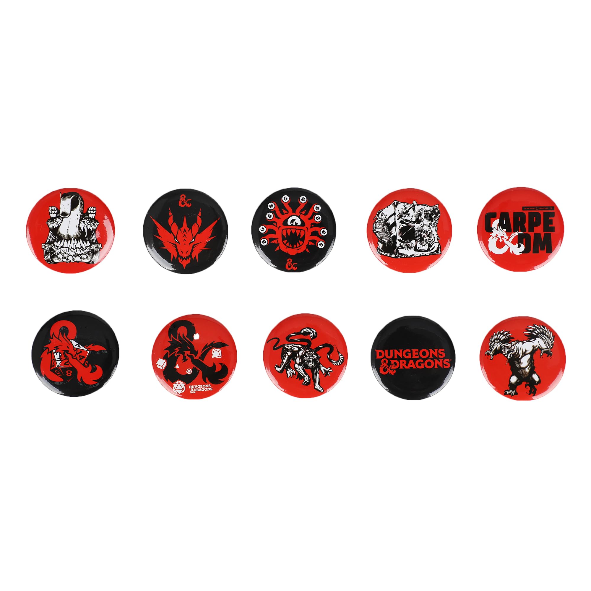 Dungeons & Dragons 10 Piece Button Pin Box Set - Collectible Fantasy RPG Pins