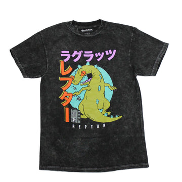 Rugrats Mens T-Shirt - Reptar Looking Back A Tiny Building Right & Top Kanji
