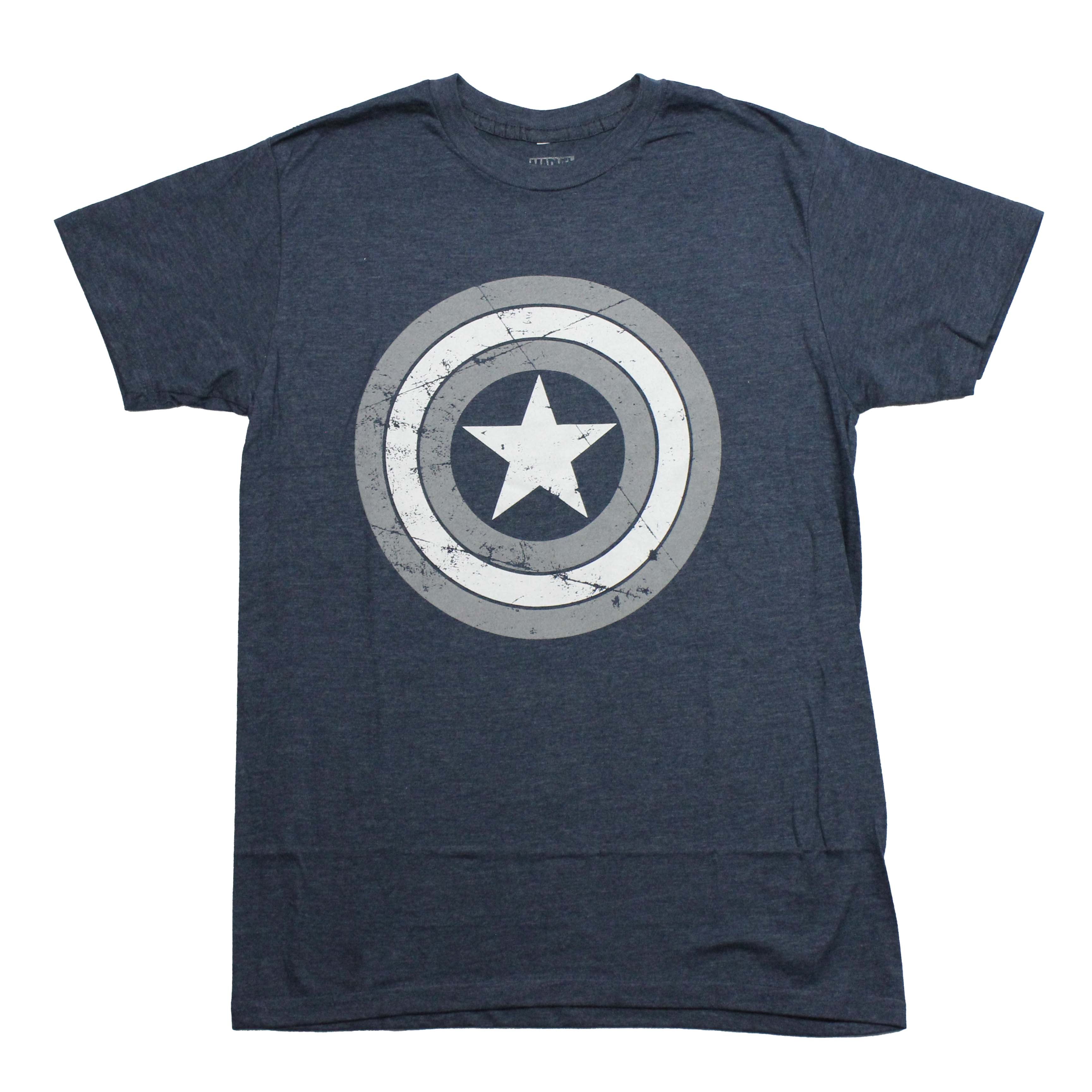 Captain America Mens T-Shirt - Classic Distressed Gray & White Shield