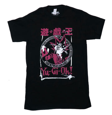Yu-Gi-Oh Mens T-Shirt - Below Kanji In Circle Holding Playing Card