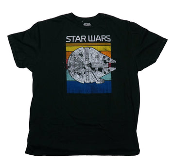 Star Wars Mens T-Shirt - Millennium Falcon Colorful Backdrop Under Logo