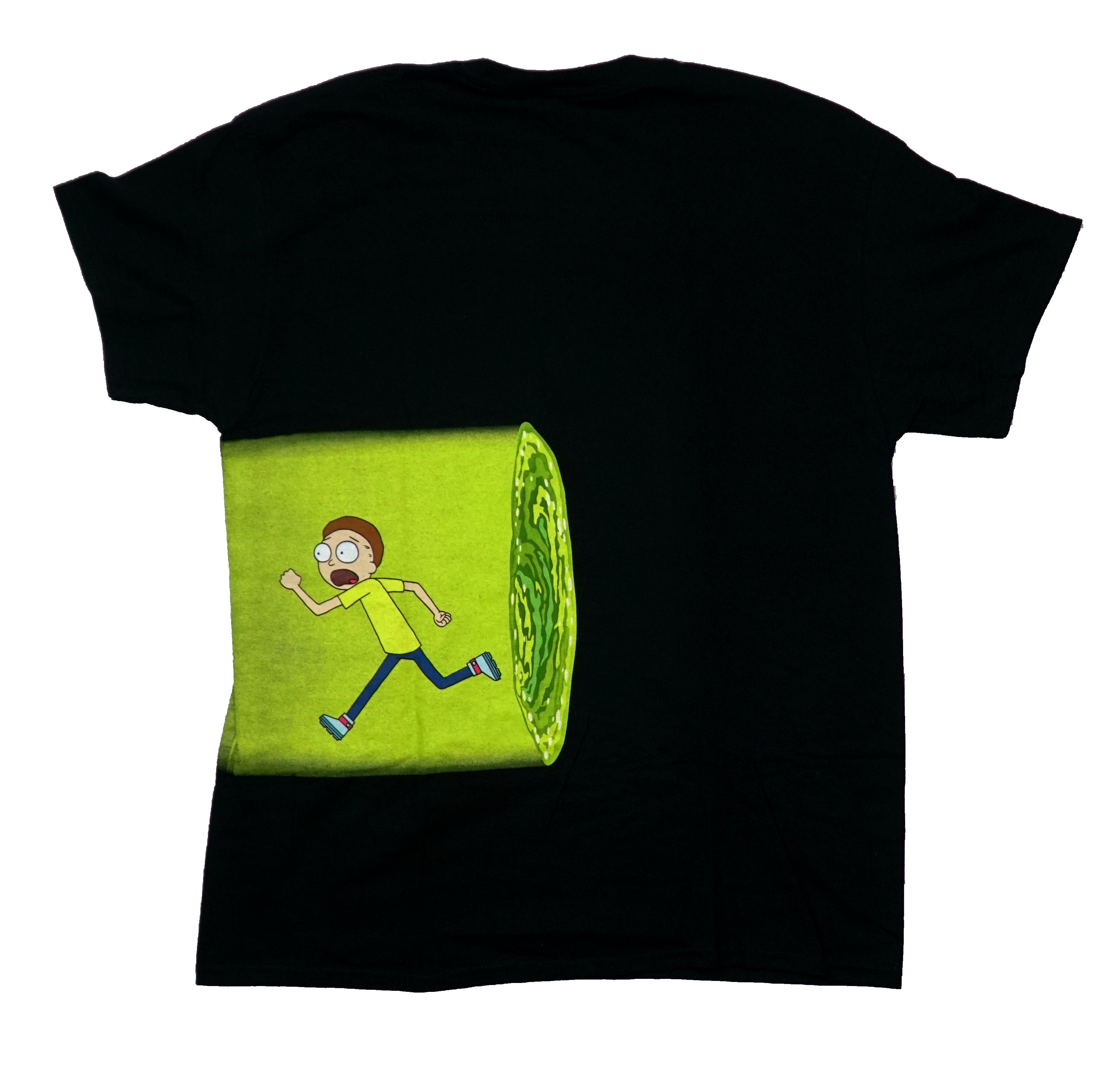 Rick & Morty Mens T-Shirt - Portal on Left Side Rick Running Front Morty Back