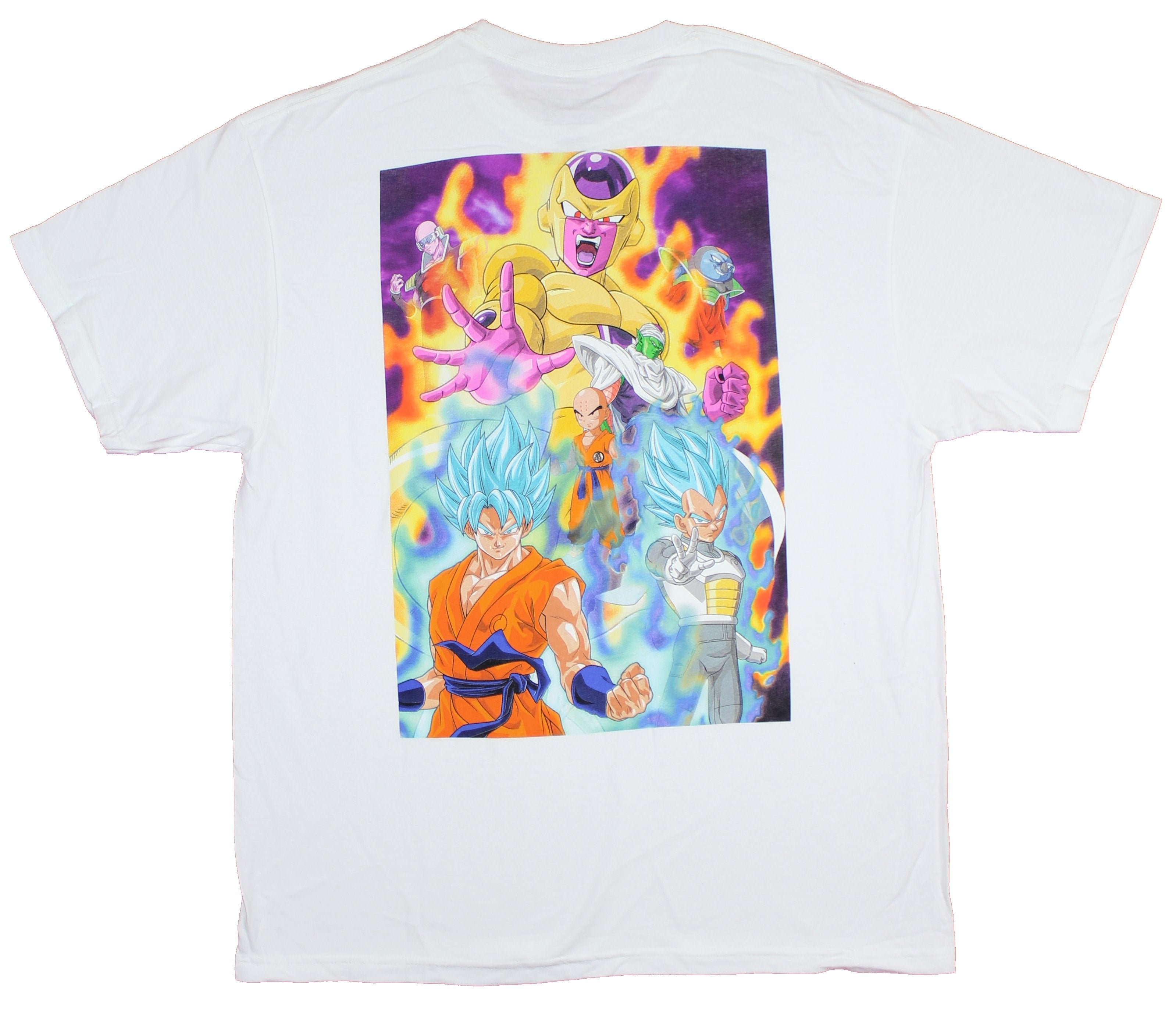 Dragon Ball Z Mens T-Shirt  - Lapel Logo Frieza Goku Vegeta Flaming Power Back