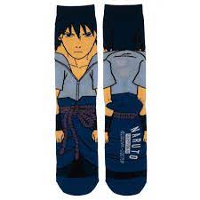 Naruto Sasuke 360 Character Crew Socks Blue Multi-Color Mens 10-13