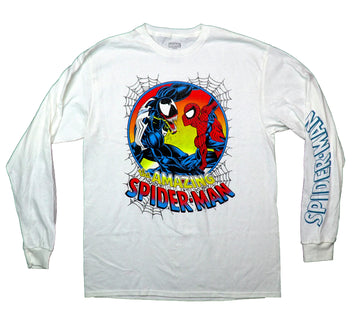 Spider-Man Mens Long Sleeve T-Shirt - Venom vs Spidery Retro Circle Battle