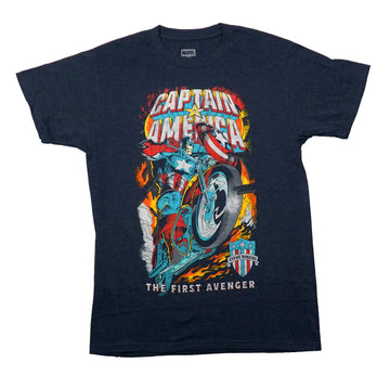 Captain America Mens T-Shirt - On Motorcycle The First Avenger Steve Rogers