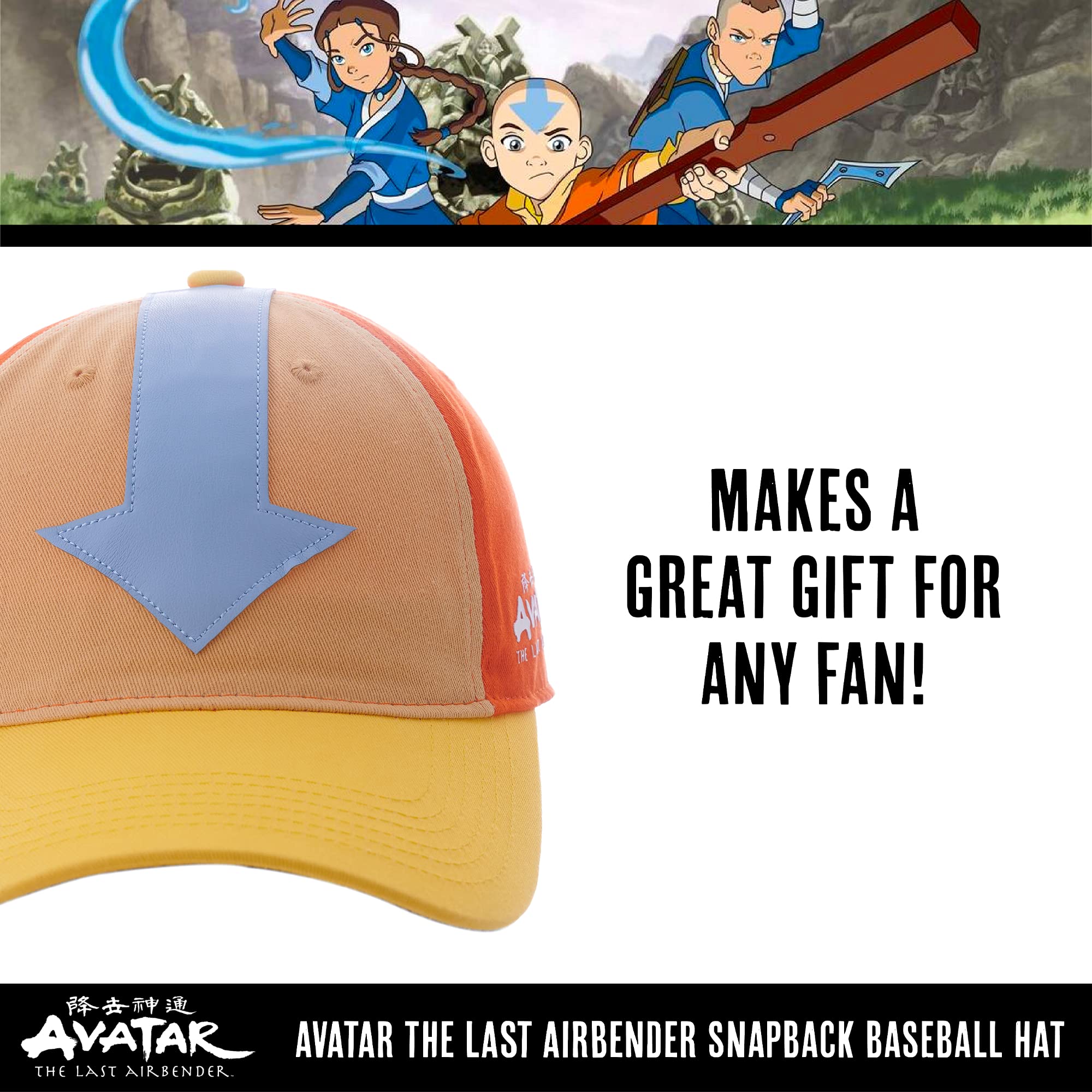 Avatar The Last Airbender Arrow Mark Cotton Adjustable Snapback Baseball Hat with Curved Brim, Multi, One Size