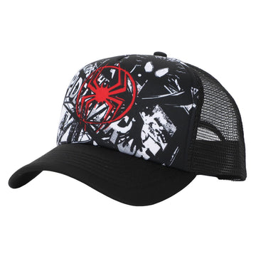 Spider-Man: Across The Spider-Verse Miles Morales Spider Logo with Black-and-White Background Adjustable Trucker Hat