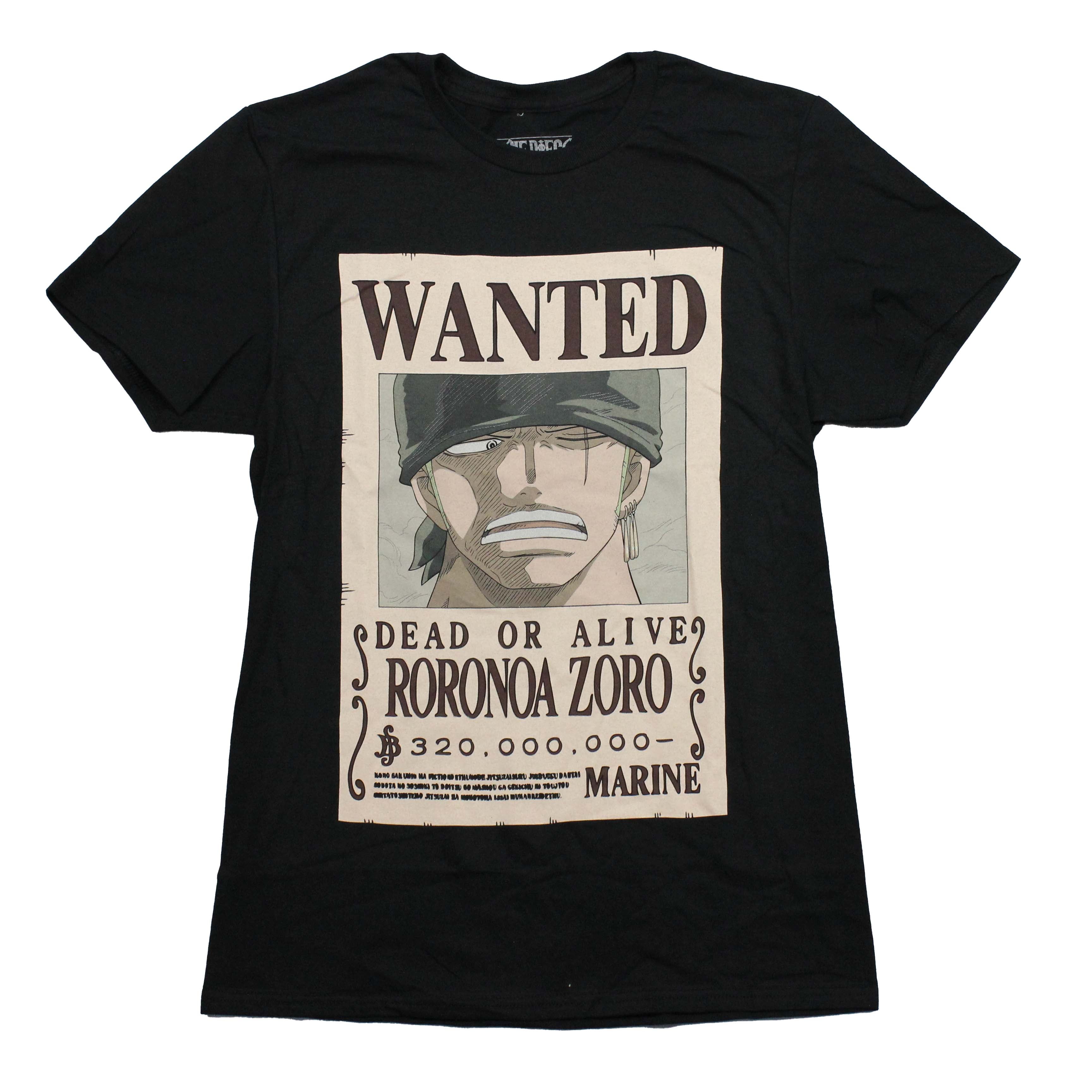 One Piece Mens T-Shirt - WANTED Dead or Alive Roronoa Zoro Poster