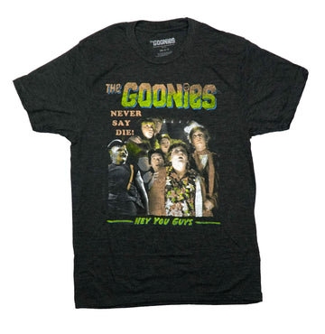 Goonies Mens T-Shirt - Distressed Hey You Guys Cast Collage