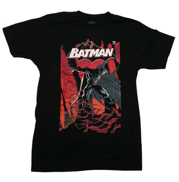 Batman Mens T-Shirt - 665 Standing Among Bats In Front of Red Moon