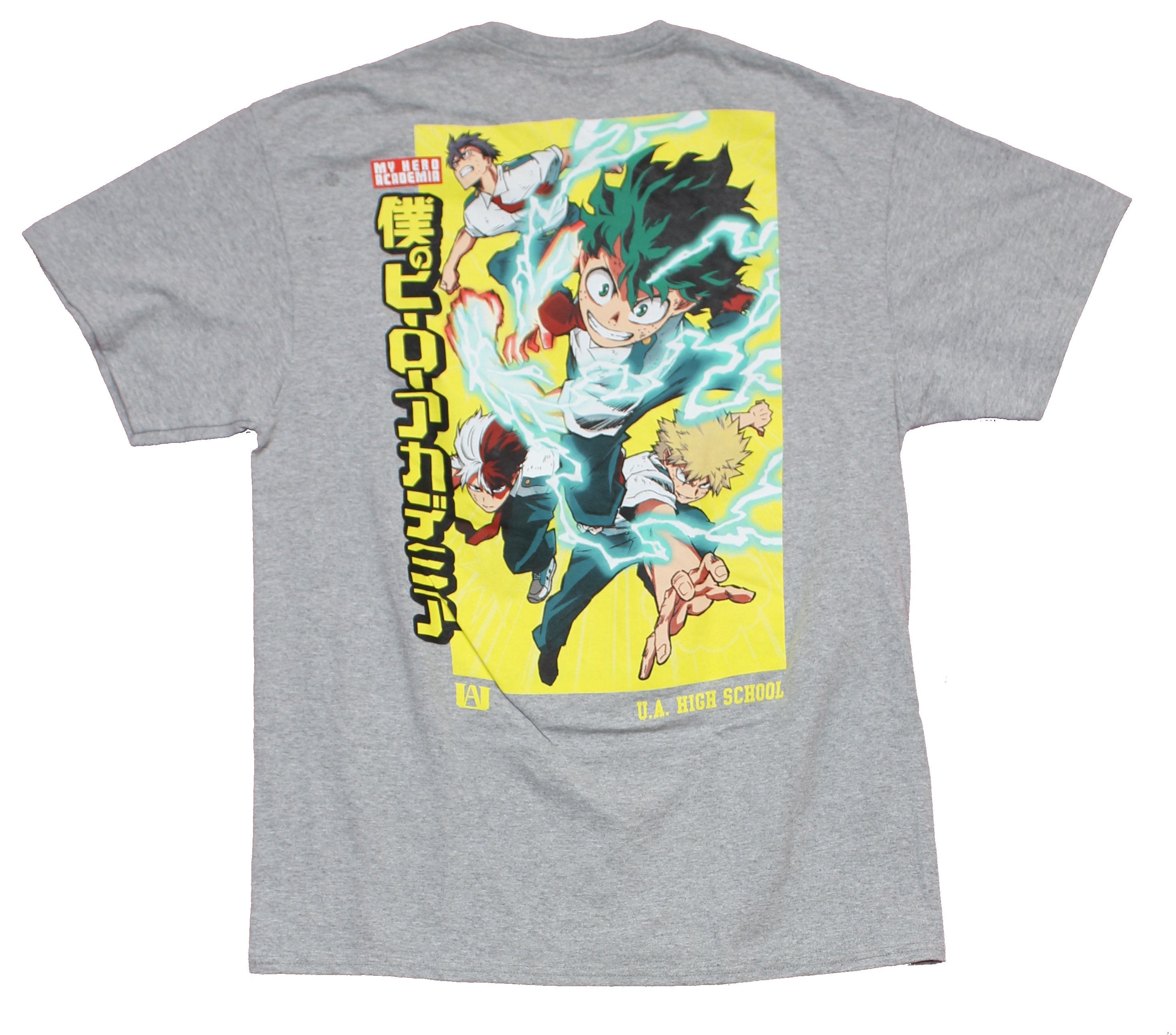 My Hero Academia Mens T-Shirt - UA Logo Lapel Giant Deku Electrified Attack Back