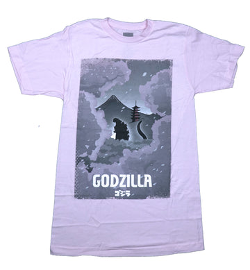 Godzilla Mens T-Shirt - Walking Below Temple in Mountains