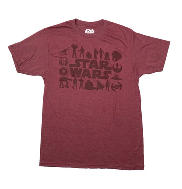 Star Wars Mens T-Shirt - Mini Silhouettes of Characters Around Name