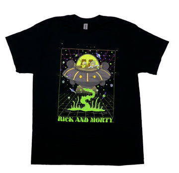 Rick and Morty Mens T-Shirt - In Spaceship Inside Planets Grid Above Name