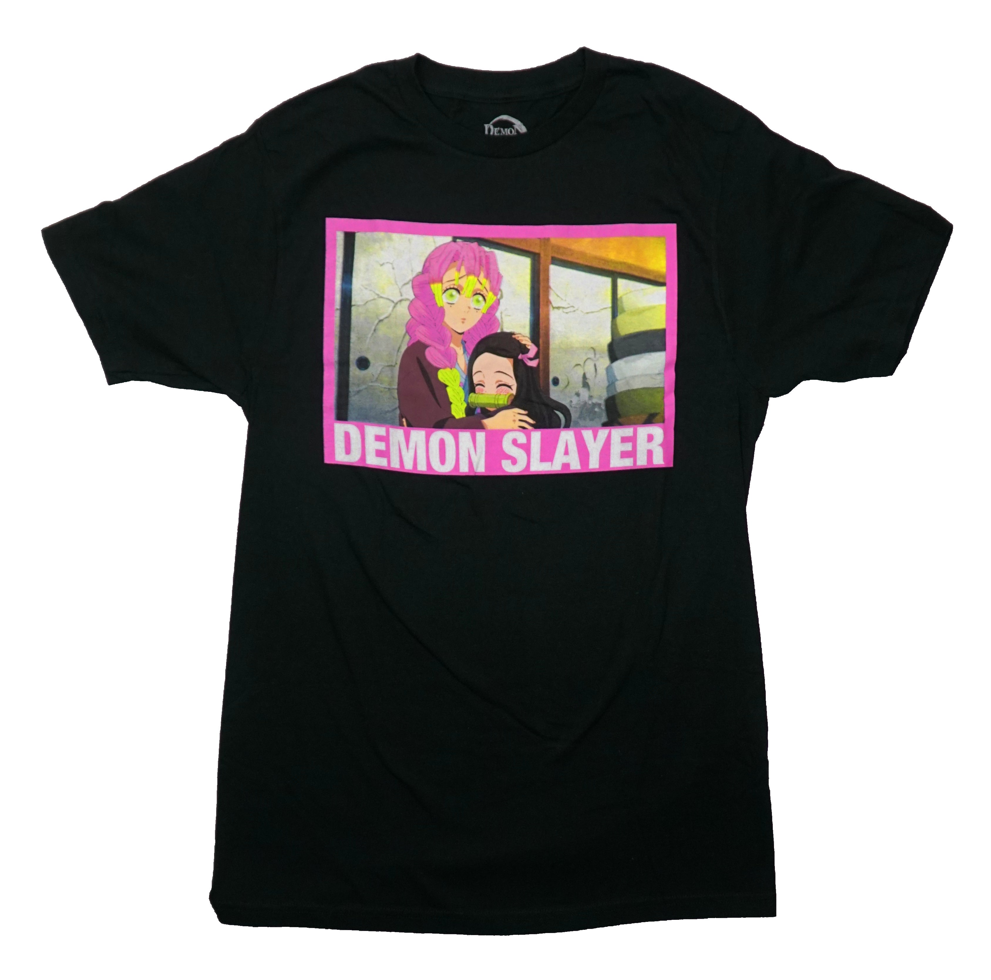 Demon Slayer Mens T-Shirt - Mitsuri Consoling Nezuko In Pink Frame
