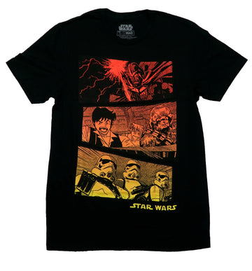 Star Wars Mens T-Shirt - Manga Scenes Vader, Chewbacca & Storm Troopers