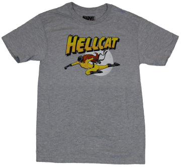 Hellcat (Marvel Comics) Mens T-Shirt -  Hellcat Flyin Punch Under Name Image