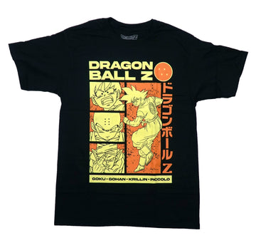 Dragon Ball Z Mens T-Shirt - Orange  Boxed Lined  Images Above Names