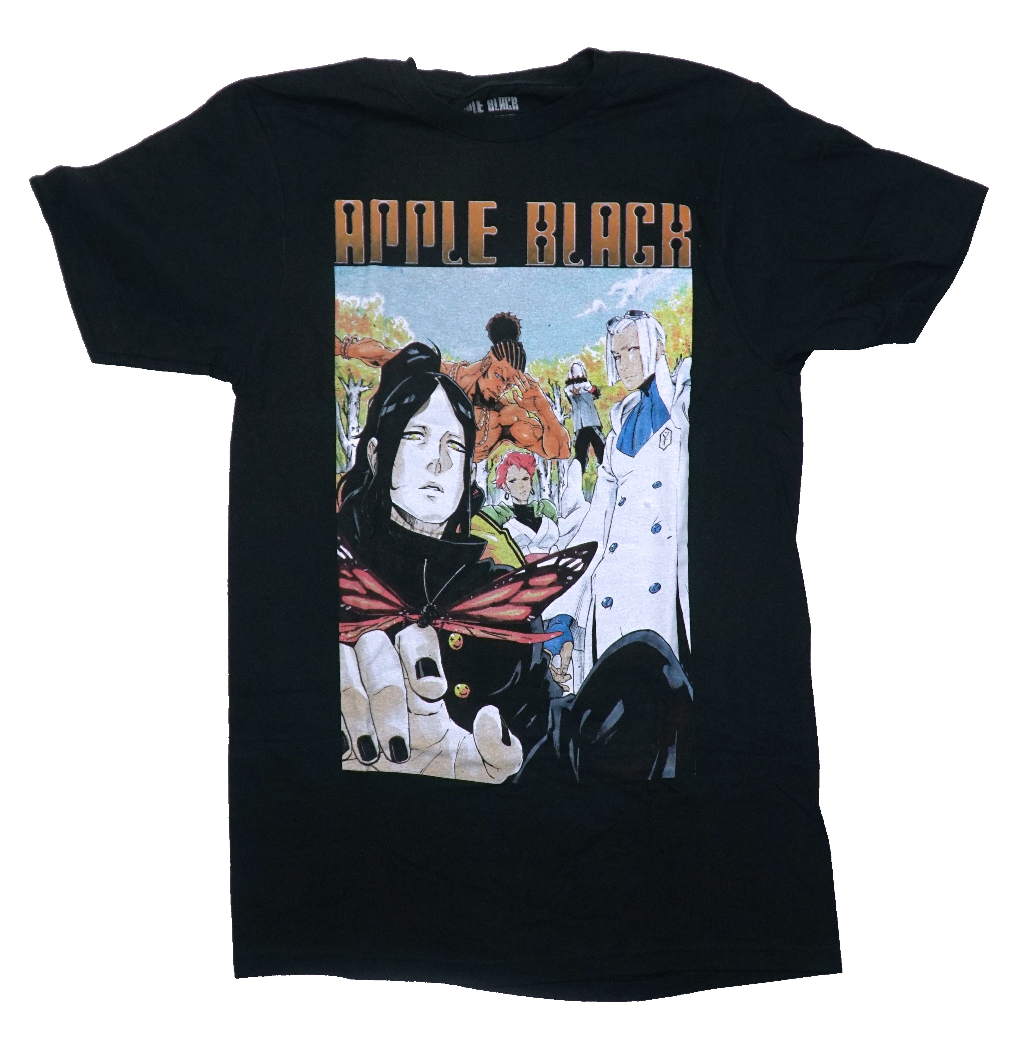 Black Apple Mens T-Shirt -Cast Posing In Forest Below Name