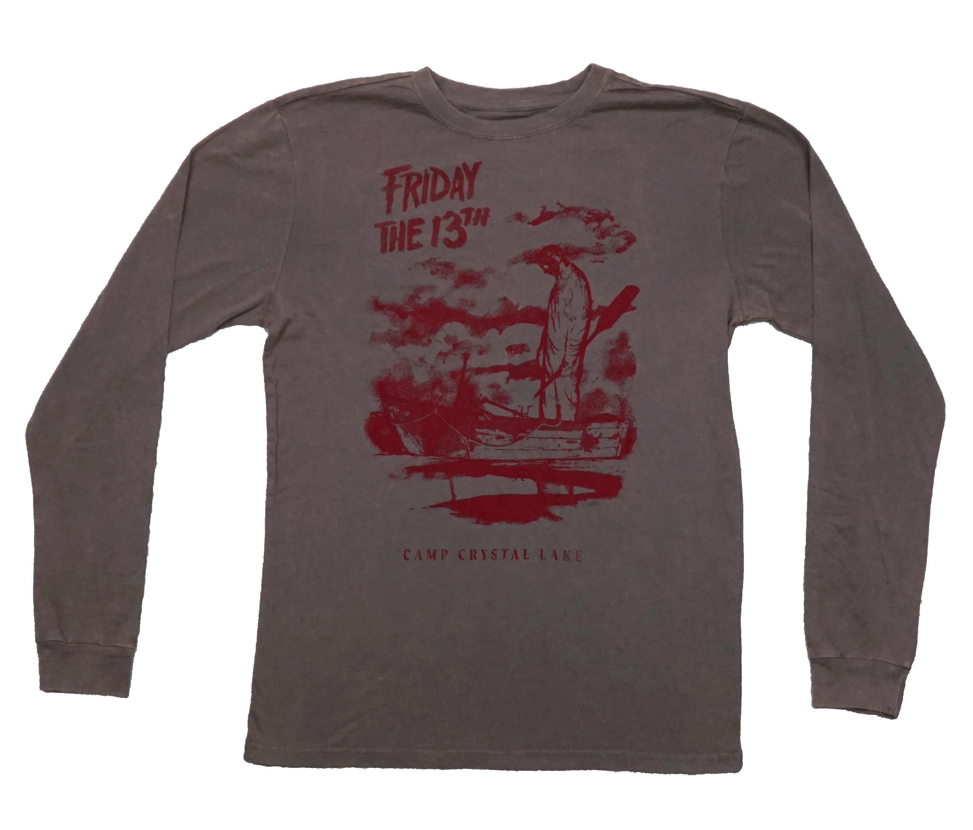 Friday the 13th Mens Long Sleeve T-Shirt - Red Jason in Boat Camp Crystal Lake