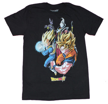 Dragon Ball Z Super Mens T-Shirt - Attacking Goku Vegeta Beerus Whis Over Logo