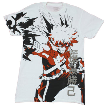 My Hero Academia Mens T-Shirt - Bakugo All Over Image Orange Highlights