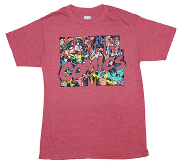 Marvel Comics Mens T-Shirt - Classcic Logo Filled With Heroes Image