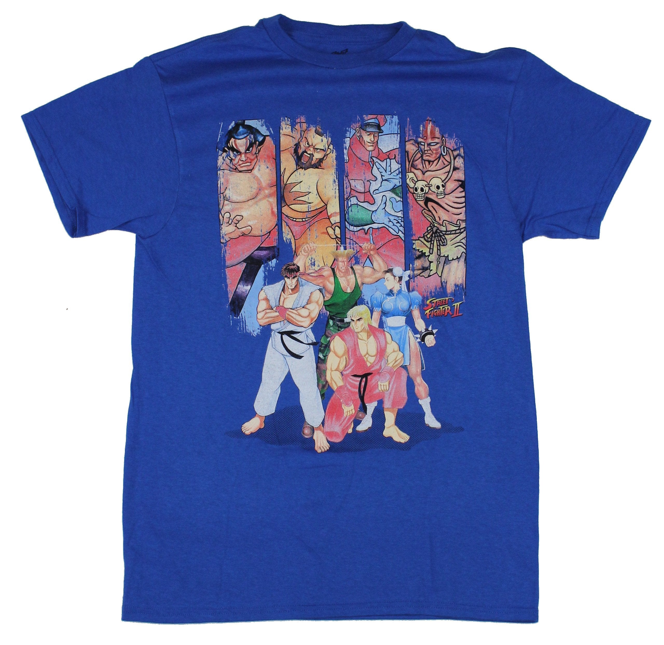 Street Fighter II Mens T-Shirt - Character Group Under Distressed Swipes