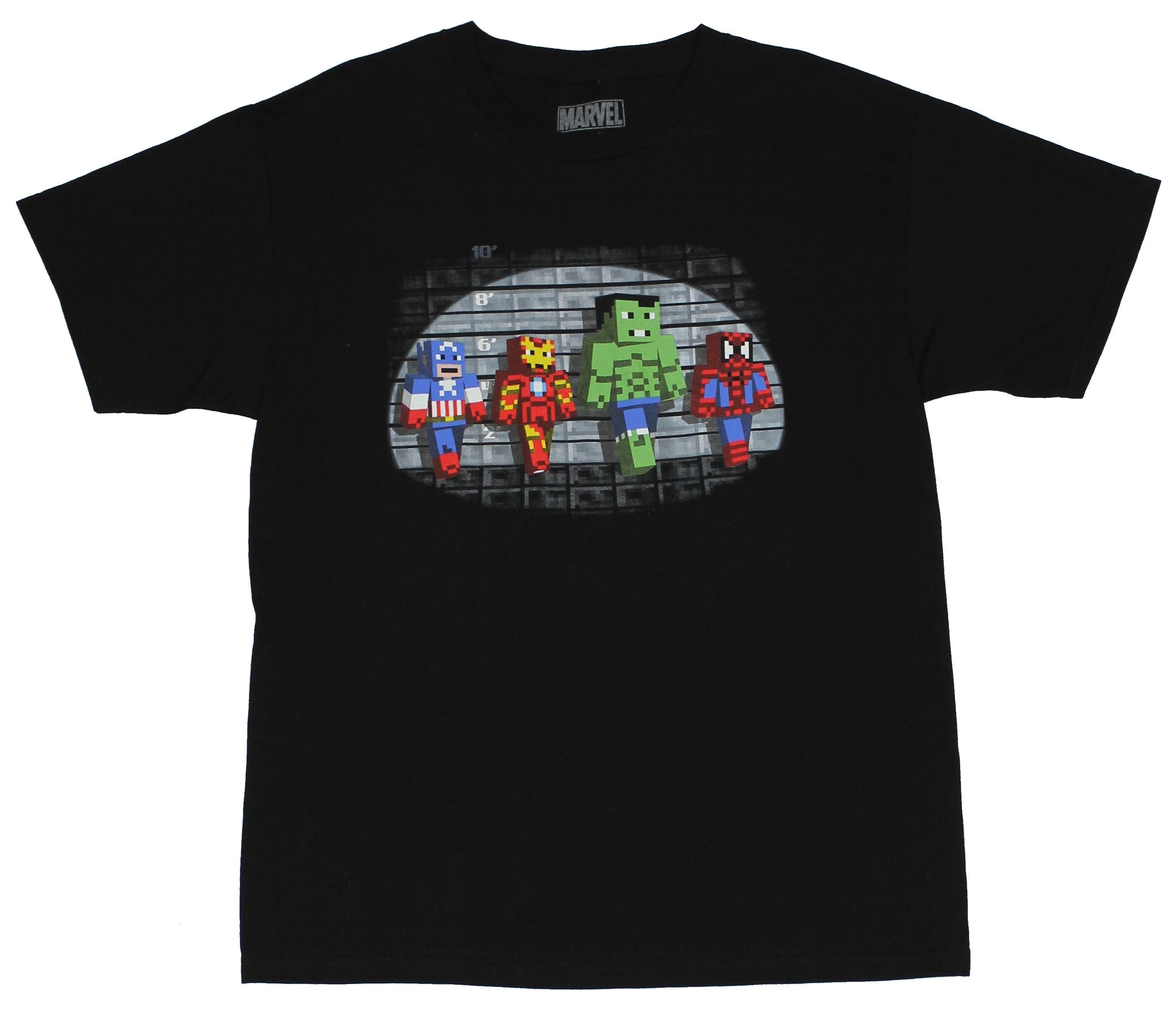 Marvel Comics Mens T-Shirt  - Block Pixel Heroes Police Line Up mage