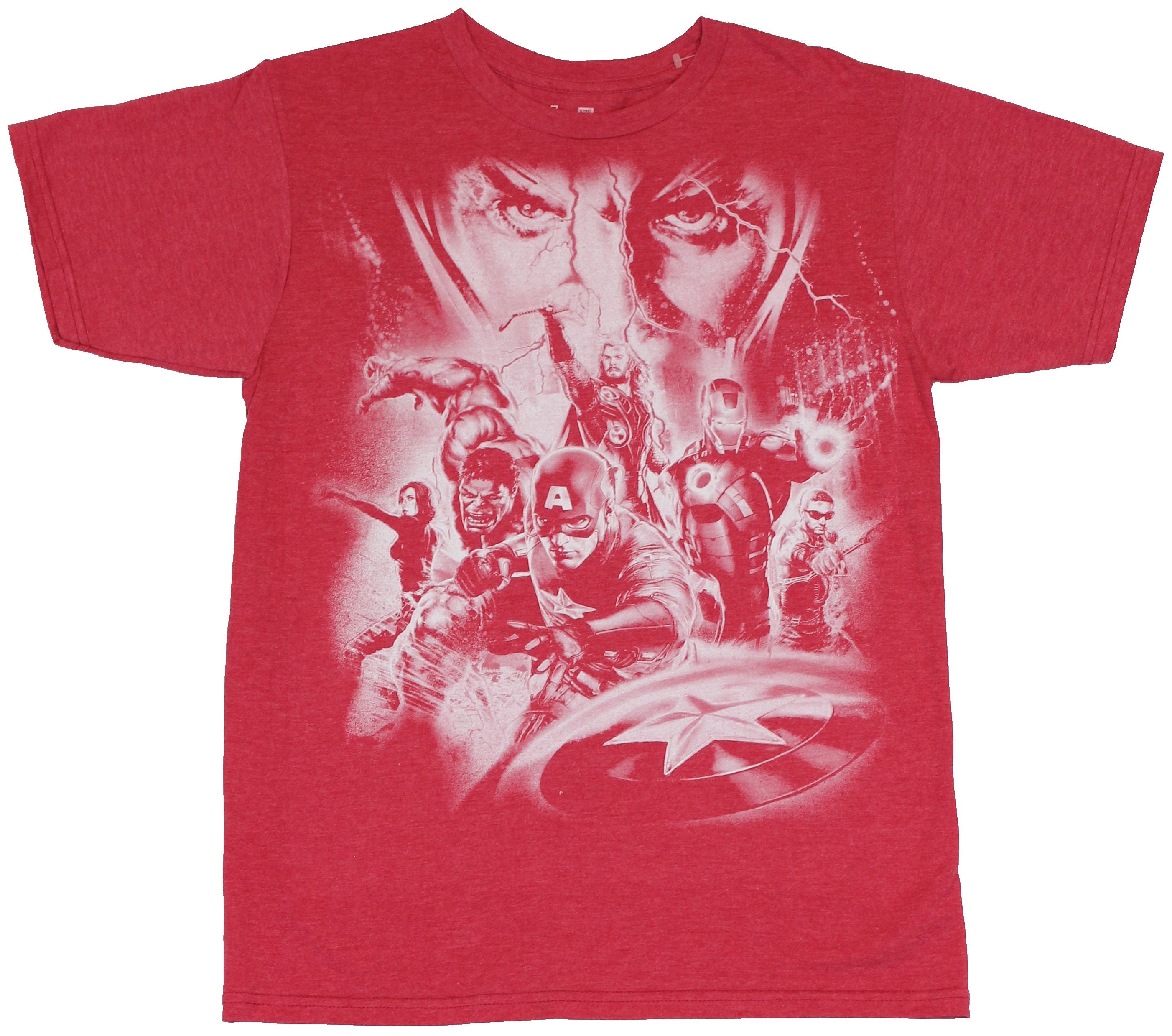 The Avengers (Marvel Comics) Mens T-Shirt - Giant Distressed White Cast Image