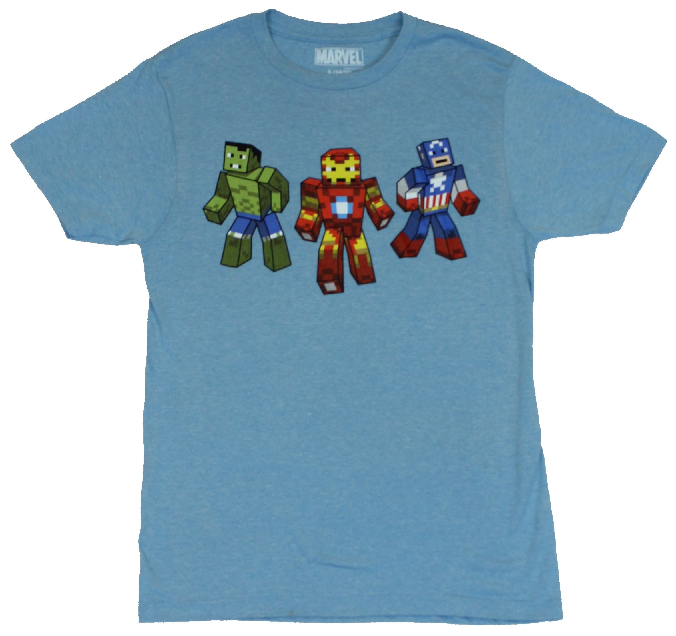 Marvel Comics Mens T-Shirt  - Block Pixel Iron Man, Captain America & Hulk