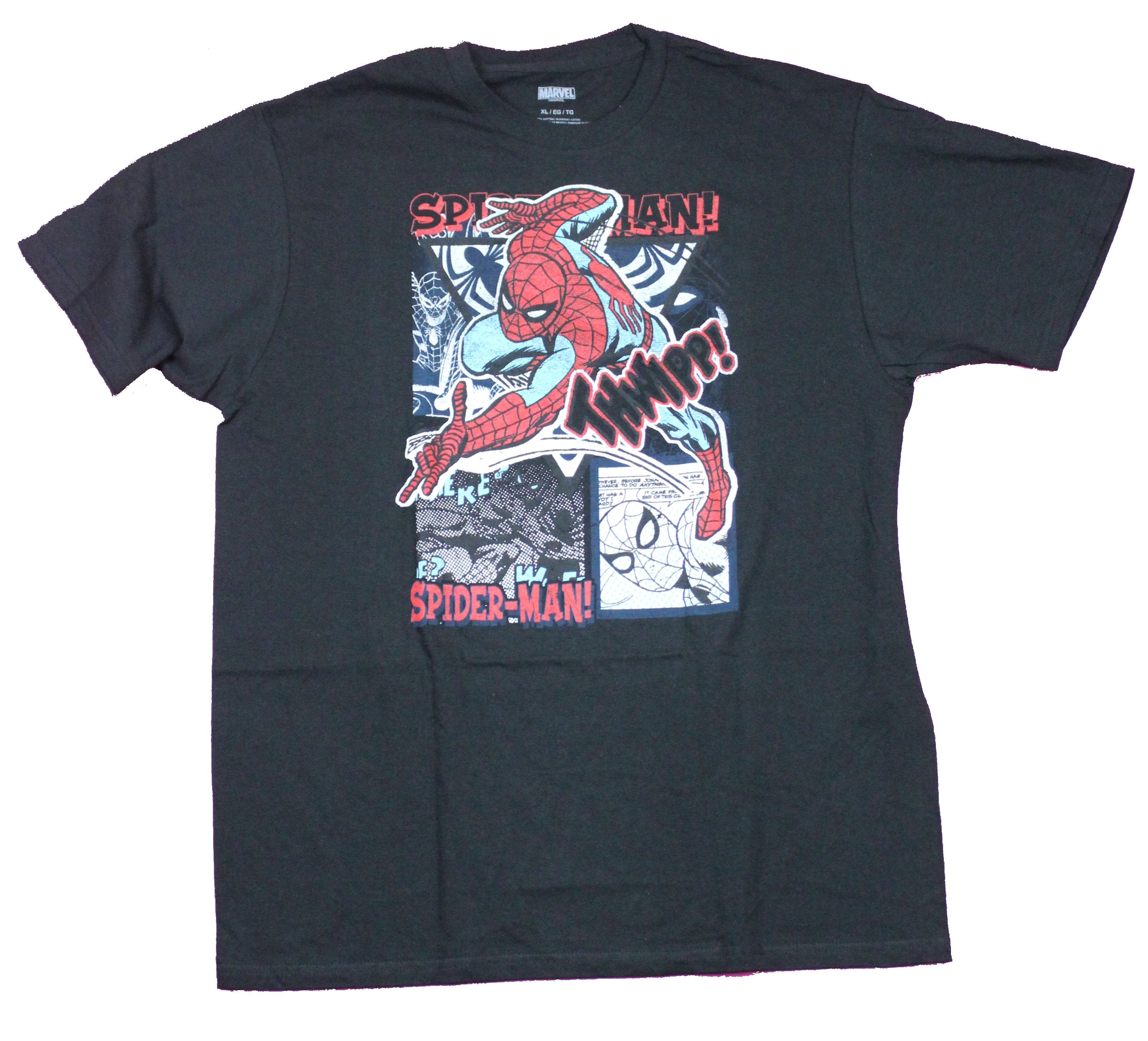 Spider-man Mens T-Shirt - Thwipp! Web Shooting Over Panels
