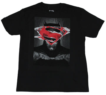 Batman Vs Superman Mens T-Shirt - Superman Stamped Logover Bats Face Box